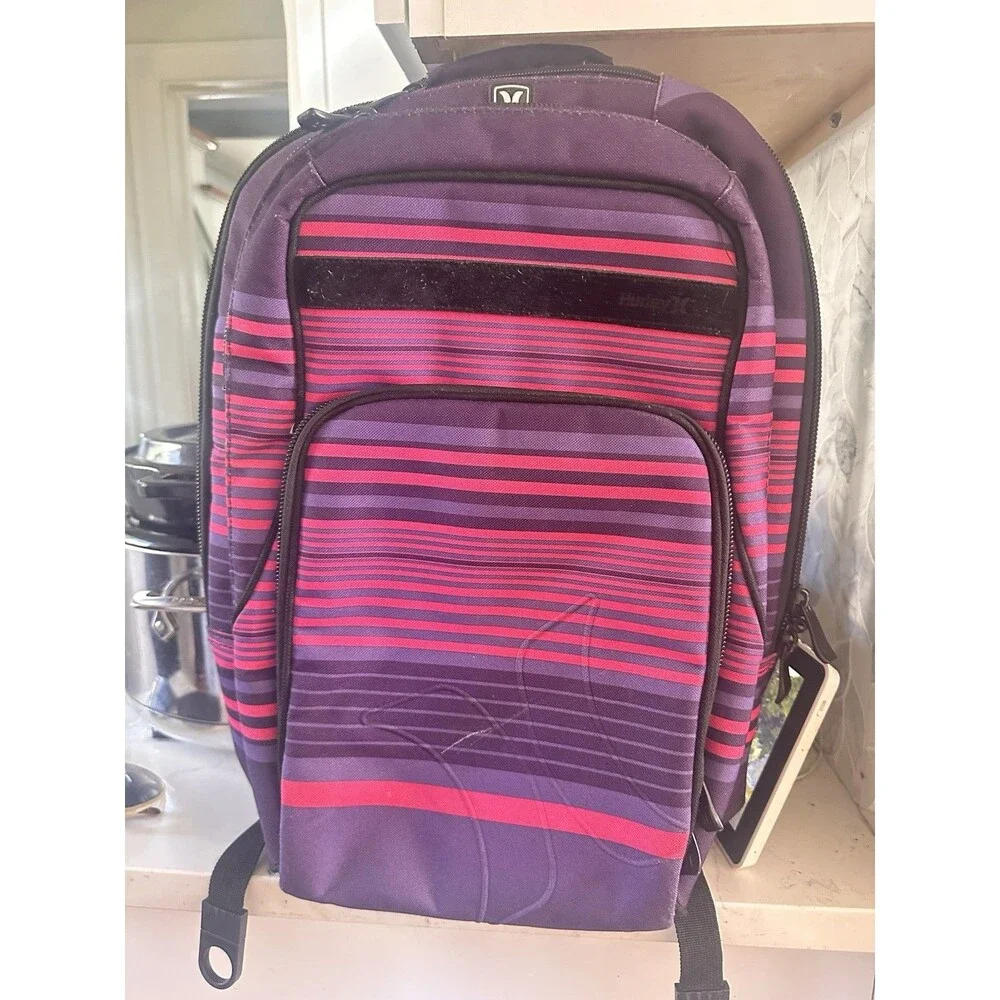 Hurley Copy Backpack Pink Striped Exclusive Compartment Laptop Casual Bag